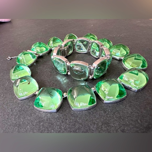 Authentic BACCARAT set green MEDICIS Crystal Sterling Necklace & Bracelet. - Picture 7 of 13